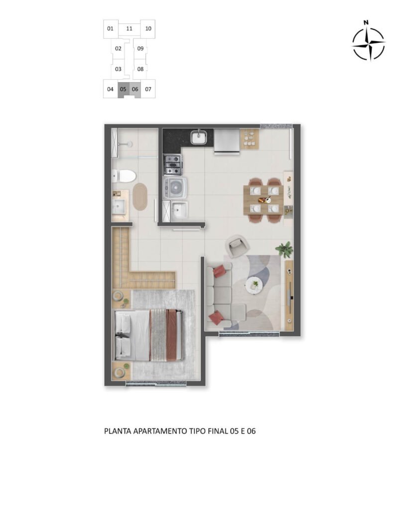 Self Residence - Planta final 5 e 6 – 1 quarto – 32,99 m²