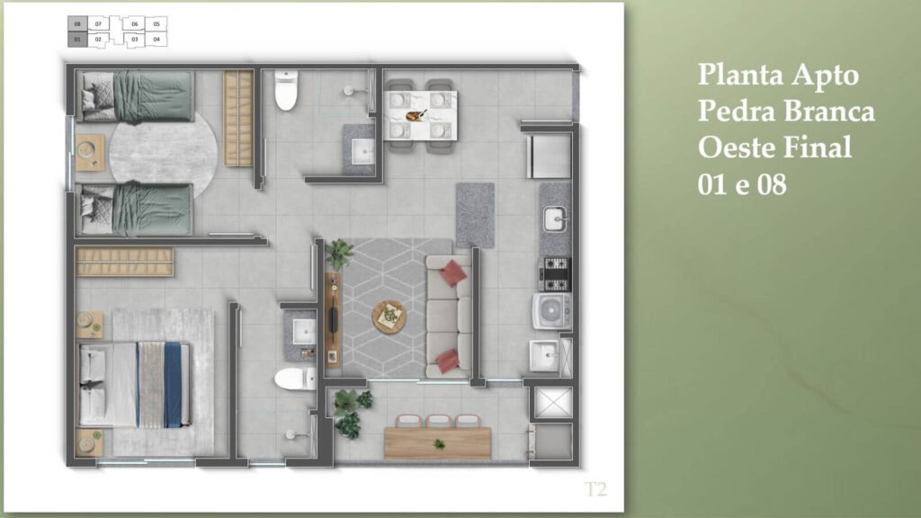 Planta apartamento final 01 e 08 View Residence Pedra Branca Palhoça