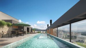 Piscina rooftop do condomínio Porto de Capri Pedra Branca Palhoça