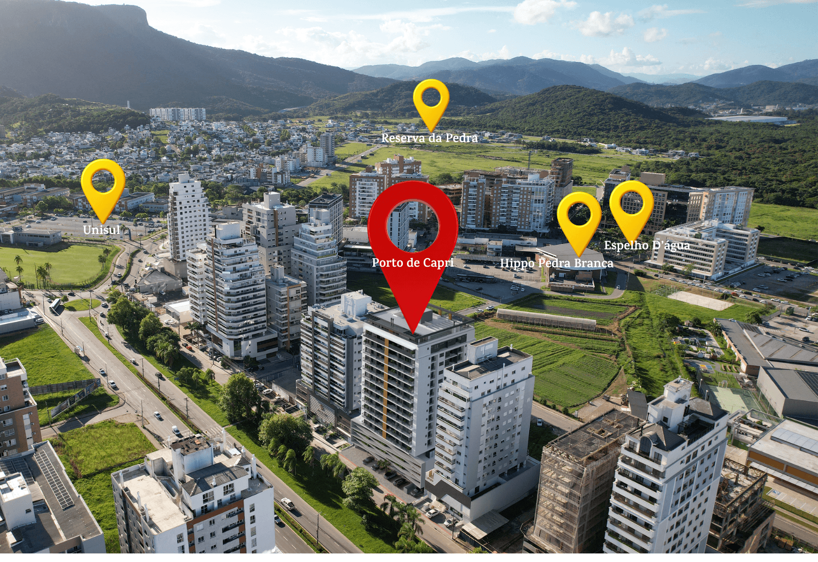 Localização do Porto de Capri Pedra Branca na Avenida Pedra Branca em Palhoça SC