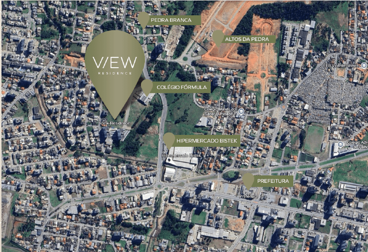 Mapa de localização do View Residence no bairro Pagani próximo à Pedra Branca em Palhoça