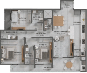 Planta apartamento final 01 Porto de Capri Pedra Branca Palhoça