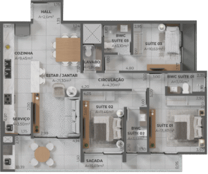 Planta apartamento final 02 Porto de Capri Pedra Branca Palhoça