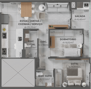 Planta apartamento final 03 Porto de Capri Pedra Branca Palhoça