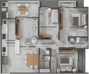 Planta apartamento 1104 Porto de Capri Pedra Branca Palhoça