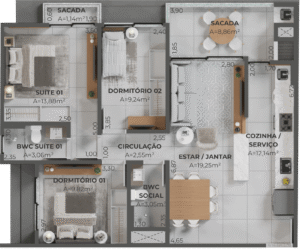 Planta apartamento 1106 Porto de Capri Pedra Branca Palhoça