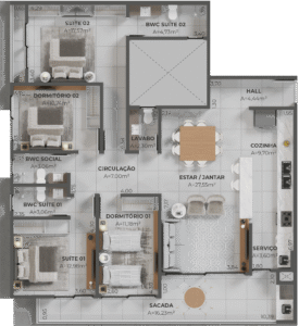 Planta apartamento 1201 Porto de Capri Pedra Branca Palhoça