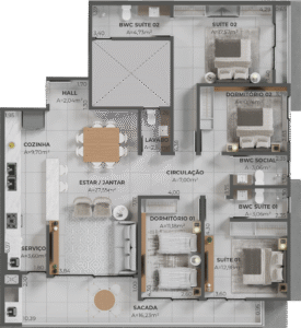 Planta apartamento 1202 Porto de Capri Pedra Branca Palhoça