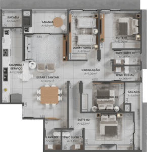 Planta apartamento 1203 Porto de Capri Pedra Branca Palhoça